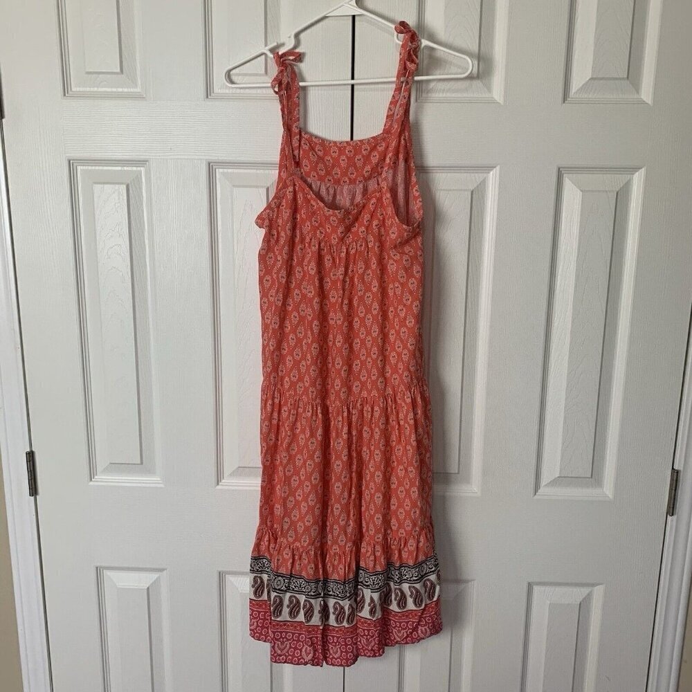 Beach Lunch Lounge Small Orange Coral Paisley Floral Shoulder Tie Sundress